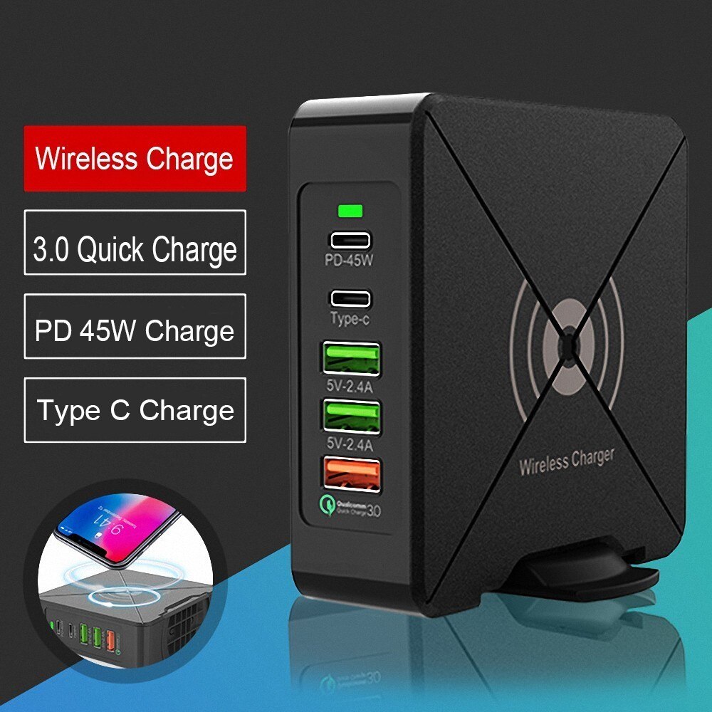 Ilepo 75W Smart Dual Pd Multi Port Usb Charger QC3.0 Qualcomm Protocol Voor Iphone 11 Xs Max X Xr 8 Plus Draadloze Oplaadstation