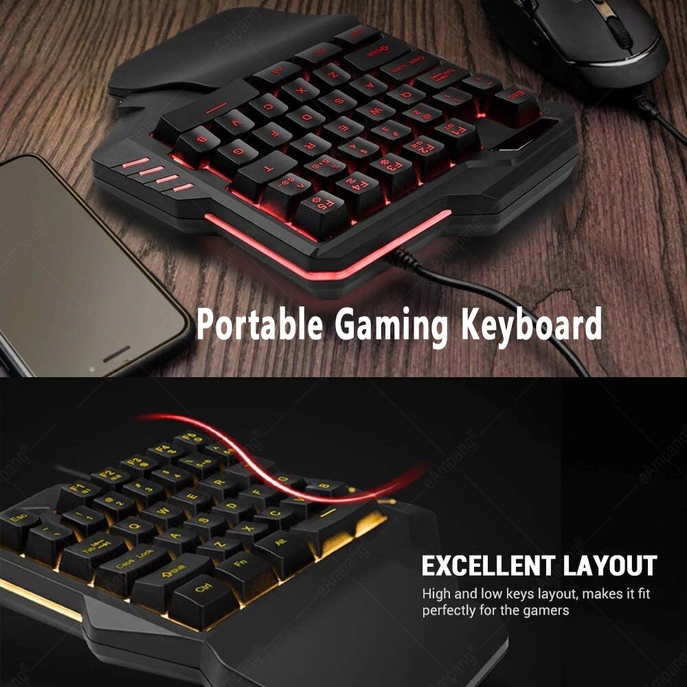 One-Handed Gaming Keyboard for PC Gamers RGB Backlit 35-Key Portable Gaming Keyboard Ergonomic Gaming Controller Wrist Rest