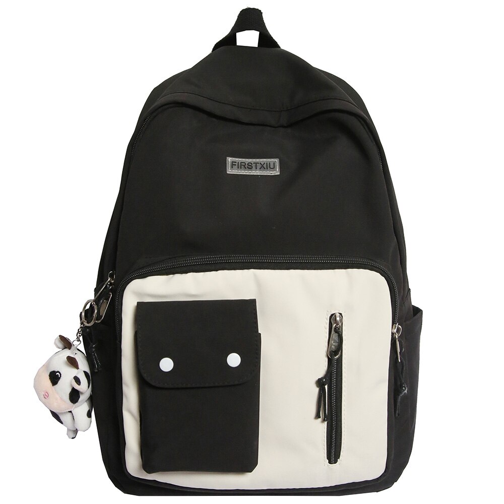 Harajuku Lady Kawaii plecak fajne kobiety śliczna torba szkolna dziewczyna studentka plecak Laptop kobieta książka Preppy torby Trendy nowość: black / With Cow doll
