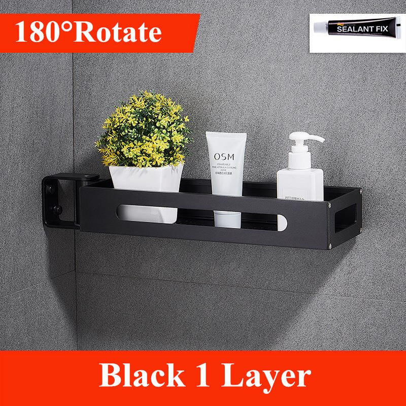 Bathroom 1\2\3 Tier Black Spice Rack Kitchen Pantry Rack Organizer Wall Hanging 180 Degree Rotating Corner Shelf: Black 1 Layer