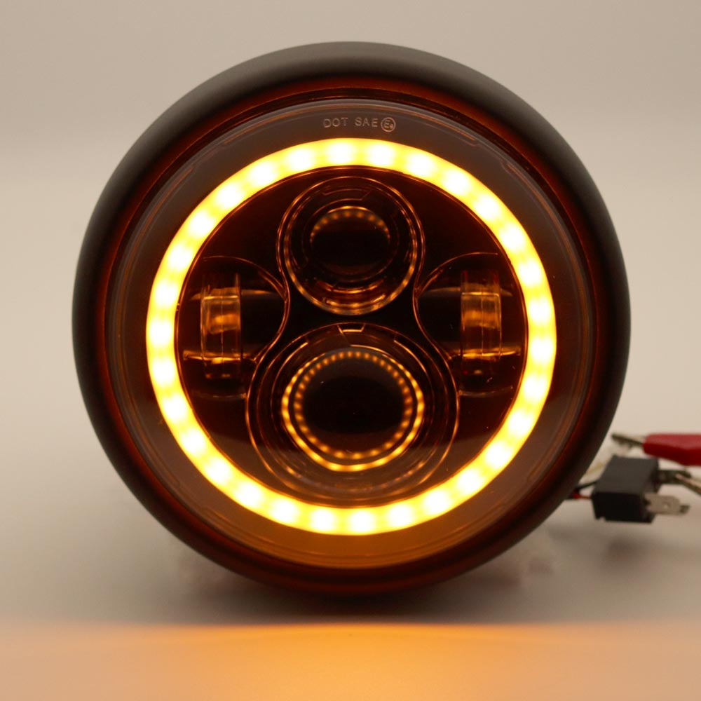 7.5 Inch Cafe Racer Led Motorfiets Koplamp Angel Eyes Universele 7.5 "Ronde Koplamp Voor Cafe Racer Bobber Honda