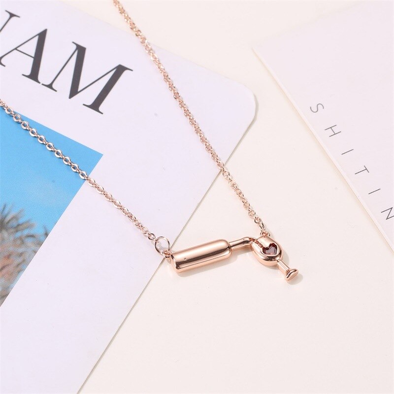 Collar de copa y vino de oro rosa para chica, Gargantilla de 3 colores, el mejor ,