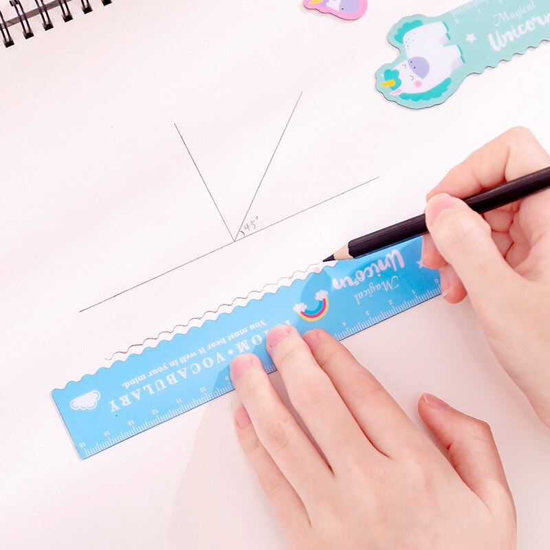 Bonitos efectos de escritorio creativos de Kawaii para estudiantes, regla de Línea ondulada con dibujos animados, 15cm, se puede doblar, suave,