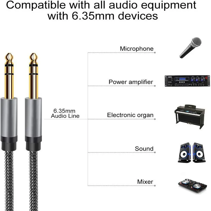 3.5mm to Double 6.35mm TRS Cable AUX Male Mono 6.35 Jack to Stereo 3.5 Jack Audio Cable for Mixer Amplifier 6.35mm Adapter
