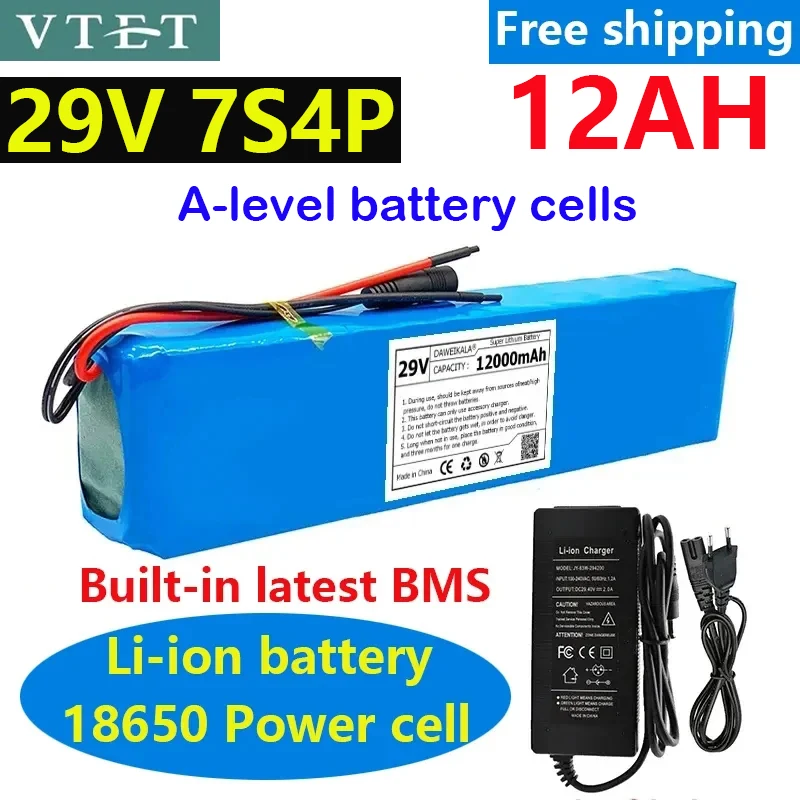 29V 7S4P 12Ah 18650 Lithium Battery Pack Rechargeable Battery Battery 15A BMS+29.4V Charger DIY Production