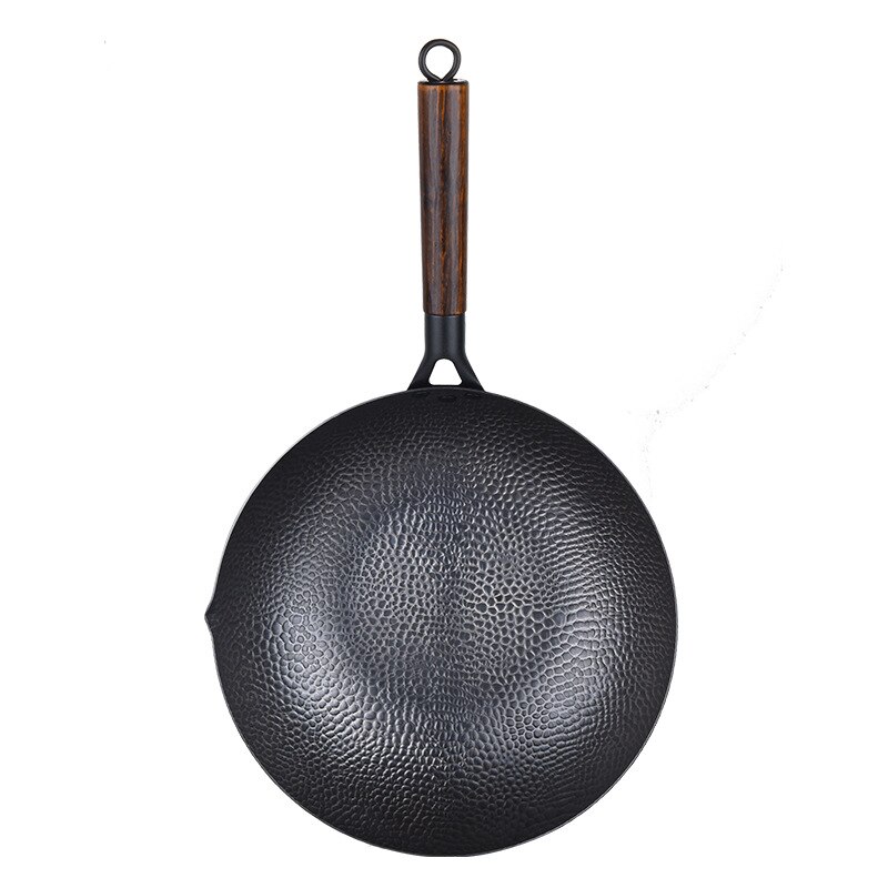 32 cm Handgemaakte gietijzeren Ongecoat non-stick pan Thuis cookware Cook wok minder-olie-rook voor gasfornuis Inductie fornuis met deksel