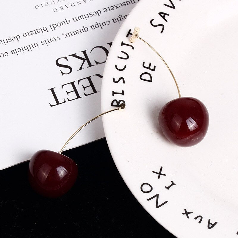 1 Paar Leuke Simulatie Red Cherry Zoete Resin Earring Rode Kleur Voor Vrouwen Meisje Student Fruit xmas