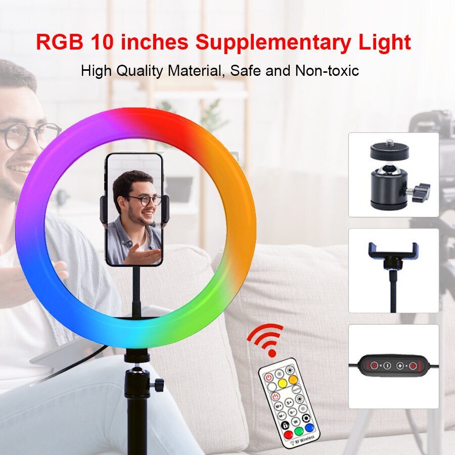 10 inch RGB Circle Fill Light Selfie Ring Light Colorful Lamp with Tripod Stand Dimmable Neon Sign For Youtuber Tik Tok Live