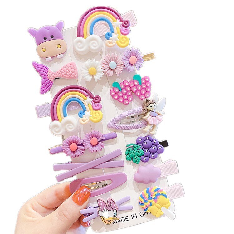 14 unids/caja niños dulce lindo de dibujos animados de seguridad adorno para el cabello Clips chicas bebé bandas para el cabello de los niños horquillas accesorios para el cabello