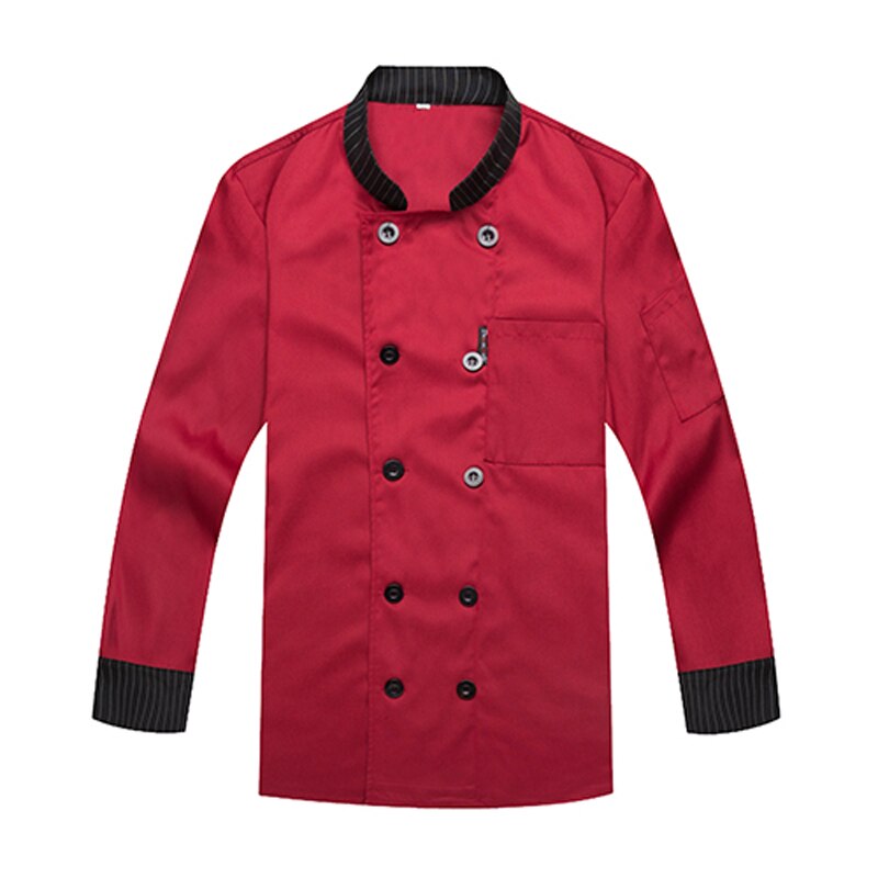 Gratis logo tryk sort hvid rød farve ensfarvet kokkefrakke jakke fuldærmet åndbar bageri tjener restaurant uniform: Rød skjorte / L