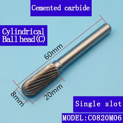 Carbide abrasive rotary file C(CX) type 6mm shank diameter tungsten steel metal milling cutter hand tool parts milling aluminum: C0820M06