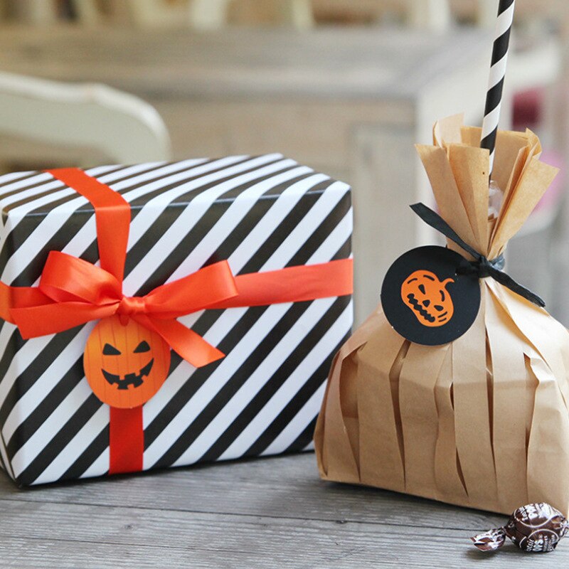 ! 100 pièces Halloween sacs étiquette bonbons boîtes cuisson emballage étiquette emballage joint étiquette cuisson Message carte