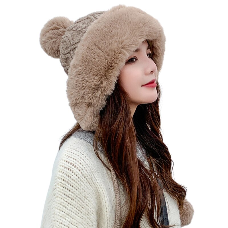 Vrouwen winter warme pluche kabel gebreide bomber muts pompon oorkleppen trapper pet warmer