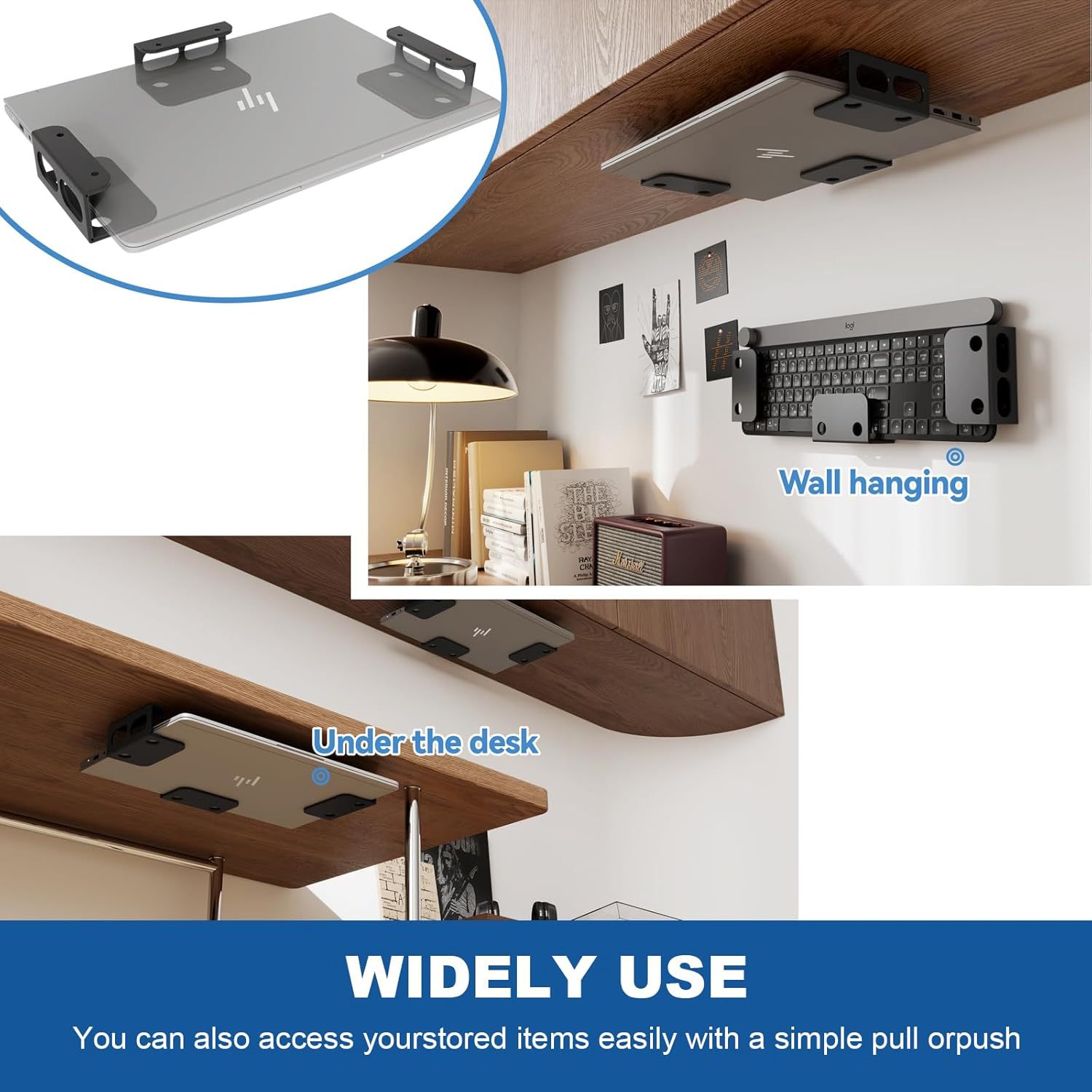 Supporto per computer portatile sotto la scrivania Supporto per ripiano per computer portatile sotto la scrivania per computer portatile, Mac mini, MacBook, tastiera