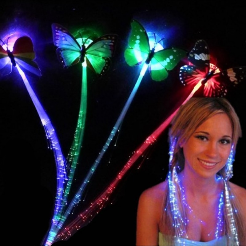 Women Girls LED Shining Hair Braids Barrette Flash LED Fiber Hairpin Clip Light Up Headband Butterfly Party Glow Hair Braid