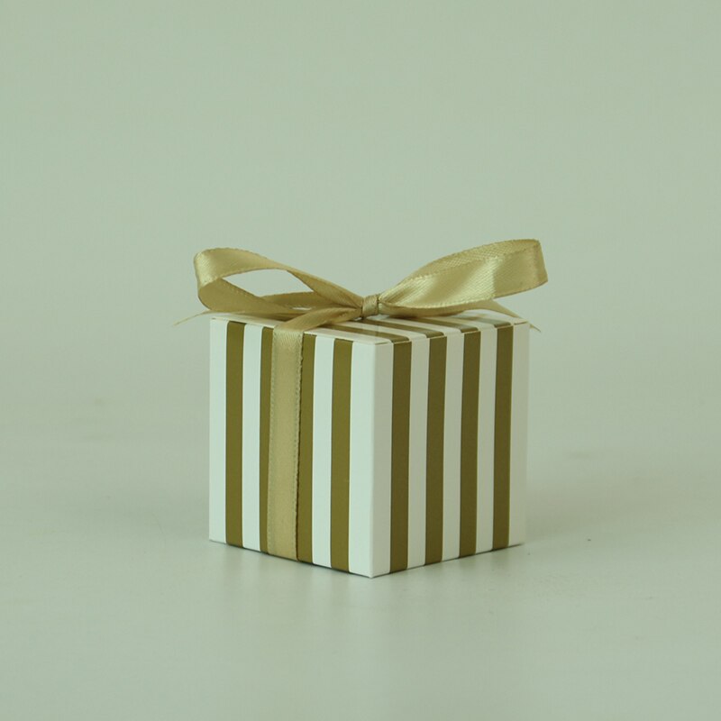 10Pcst Stripe Pattern Candy Boxes Sweets Favor Box With Ribbon For Baby Shower Birthday Children's day Wedding Party Decor: Yellow White