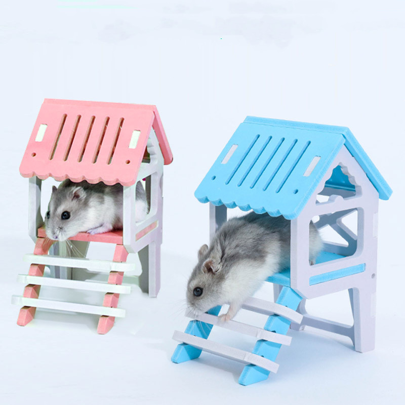 1pc søde hamster træhus mini dyr pindsvin gylden bjørn med stige soveværelse vagttårn lille kæledyr rede bur slot legetøj