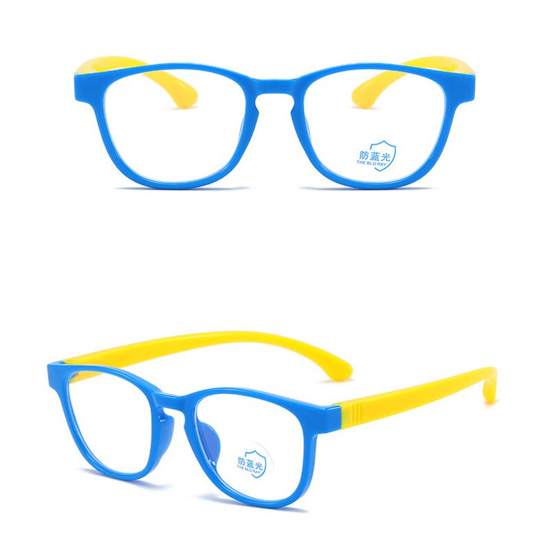 Kids Optical Glasses Frame for Boys Girls Square Myopia Eyeglass Frames Flexible Bendable Silicone Temple Children Replaceable C: blue yellow