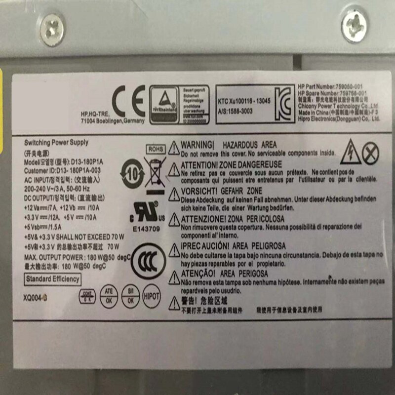 Fuente de alimentación PSU Original para HP Pavilion 510-P010 PRODESK 400 G3 180W, DPS-180AB-16B, D13-180P1A, D13-180N1A