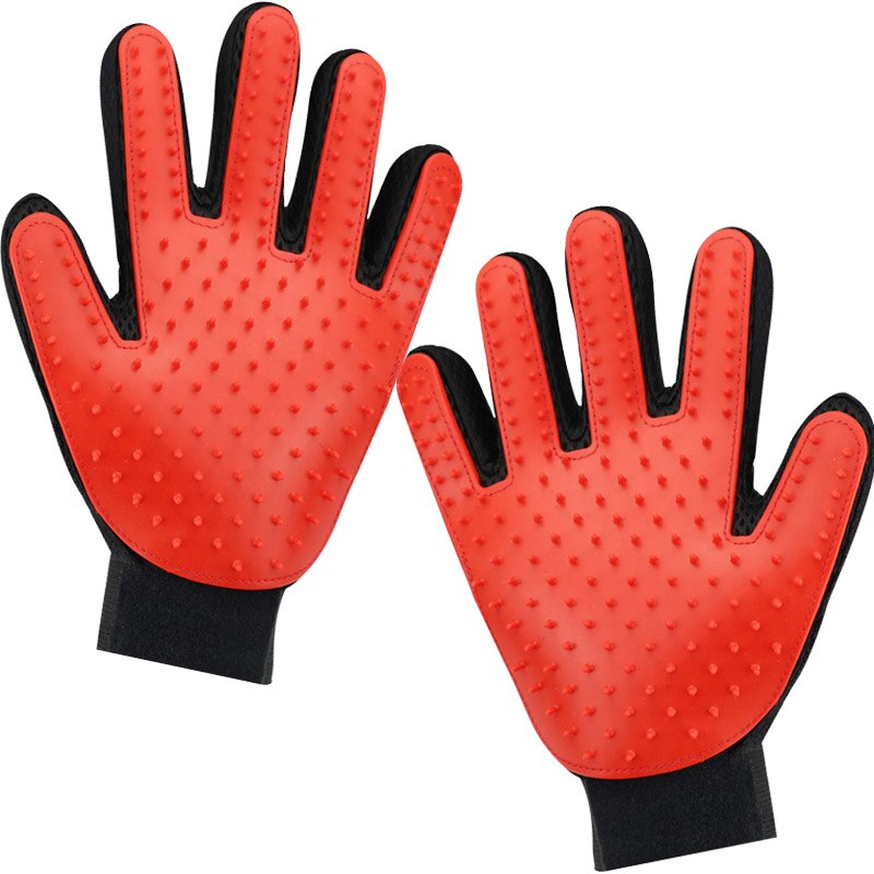 Gant en silicone pour chats | Peigne de Massage, poils d'animaux, brosse en silicone, accessoires de toilettage, fournitures de toilettage pour chats: Red  A pair