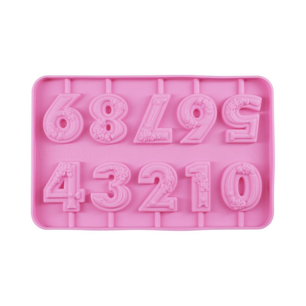 DIY 0-9 Number Silicone Mold Rose Candle Birthday Cake Lollipop Biscuit Chocolate Mold Heat Resistant Number Shape Silicone Mold: SM2400