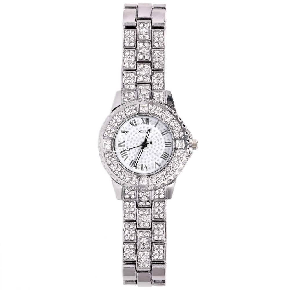 Iced out dameklokke gull sølvfarget firkantet diamanter kvarts luksuriøs hiphop-armbåndsur romersk klokke feminin relogio feminino