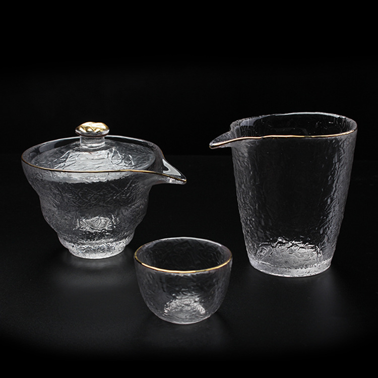 Japanese Glass Fair Mug Early Snow Tureen Fair Mug Complete Set of Tea Set Drawing Gold Hammer Eye Pattern Gaiwan Teacup