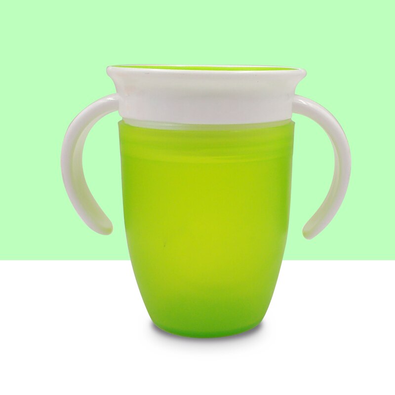 360 Degrees Can Be Rotated Baby Learning Drinking Cup With Double Handle Flip lid Leakproof Magic Cup Infants Water Cups Bottle: Green