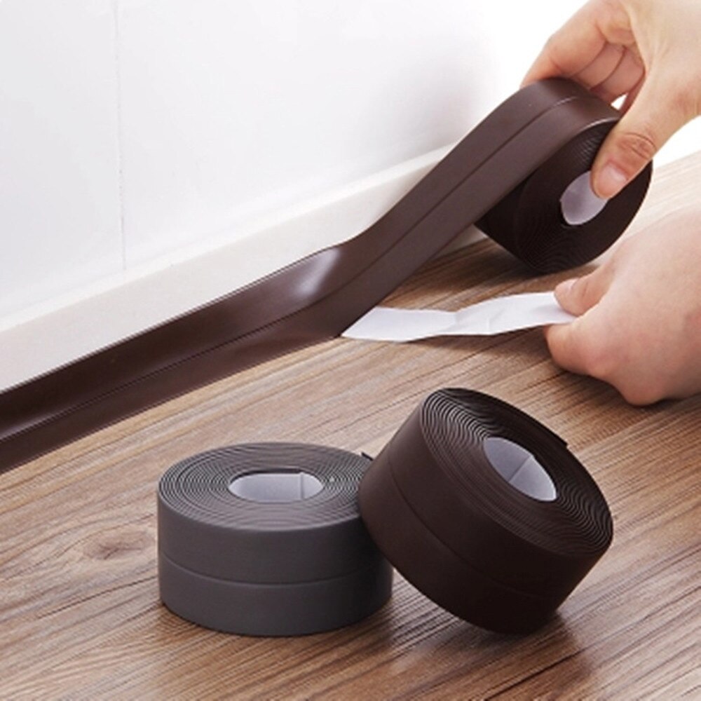 Acryl Lijm Keuken Pvc Sticker Waterdicht Mildewproof Tape Lijn Hoek Naden Vocht Meeldauw Bescherming Collision Rubberen Strip: Brown