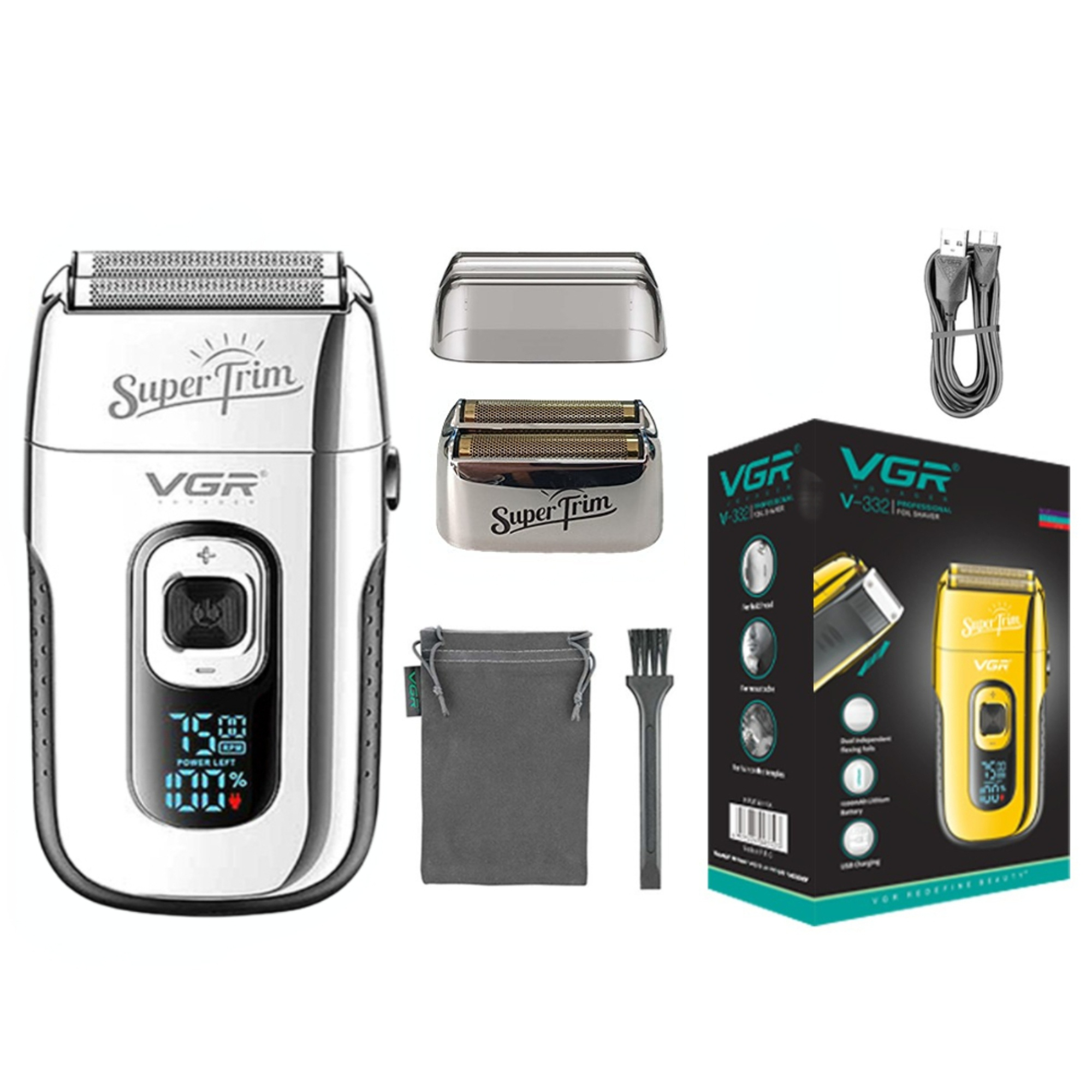 Vgr elektrisk barberhøvel elektrisk barbermaskin oppladbar barberingsmaskin for menn barbermaskin skjegg barberhøvel skjeggtrimmer hårtrimmer v -332: Sølv