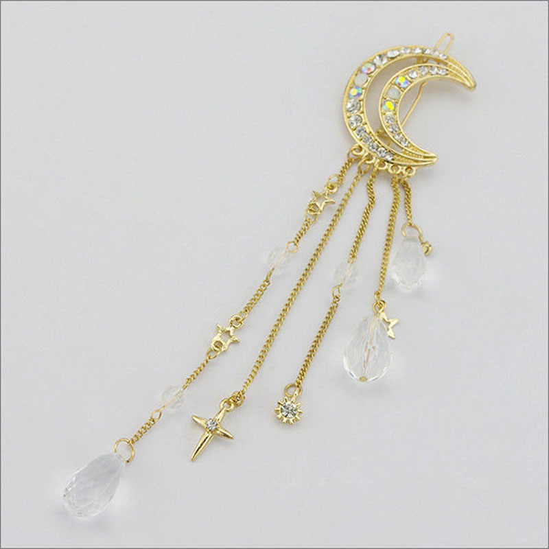 Charmerende krystal måne hår klip kvaster langt hår tilbehør femme bijoux