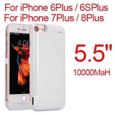 10000mAh Phone Battery Charging Case For iPhone 6 6s Plus 7 Plus 8 Plus External Battery Charging Case For iPhone 6 6s 7 8: 5.5 White
