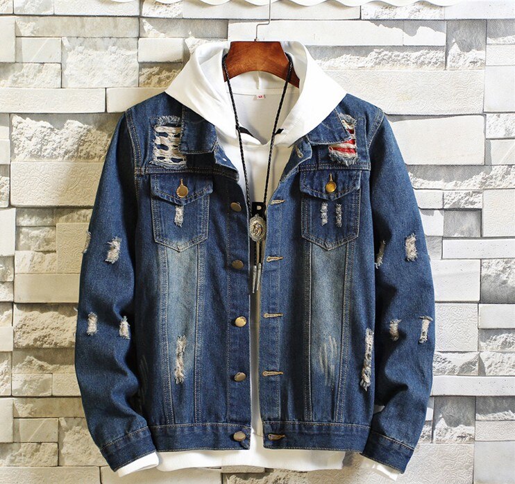 Billig vår höst man casual work wear snygg jeansjacka för män  mp1: Mörkgrå / L