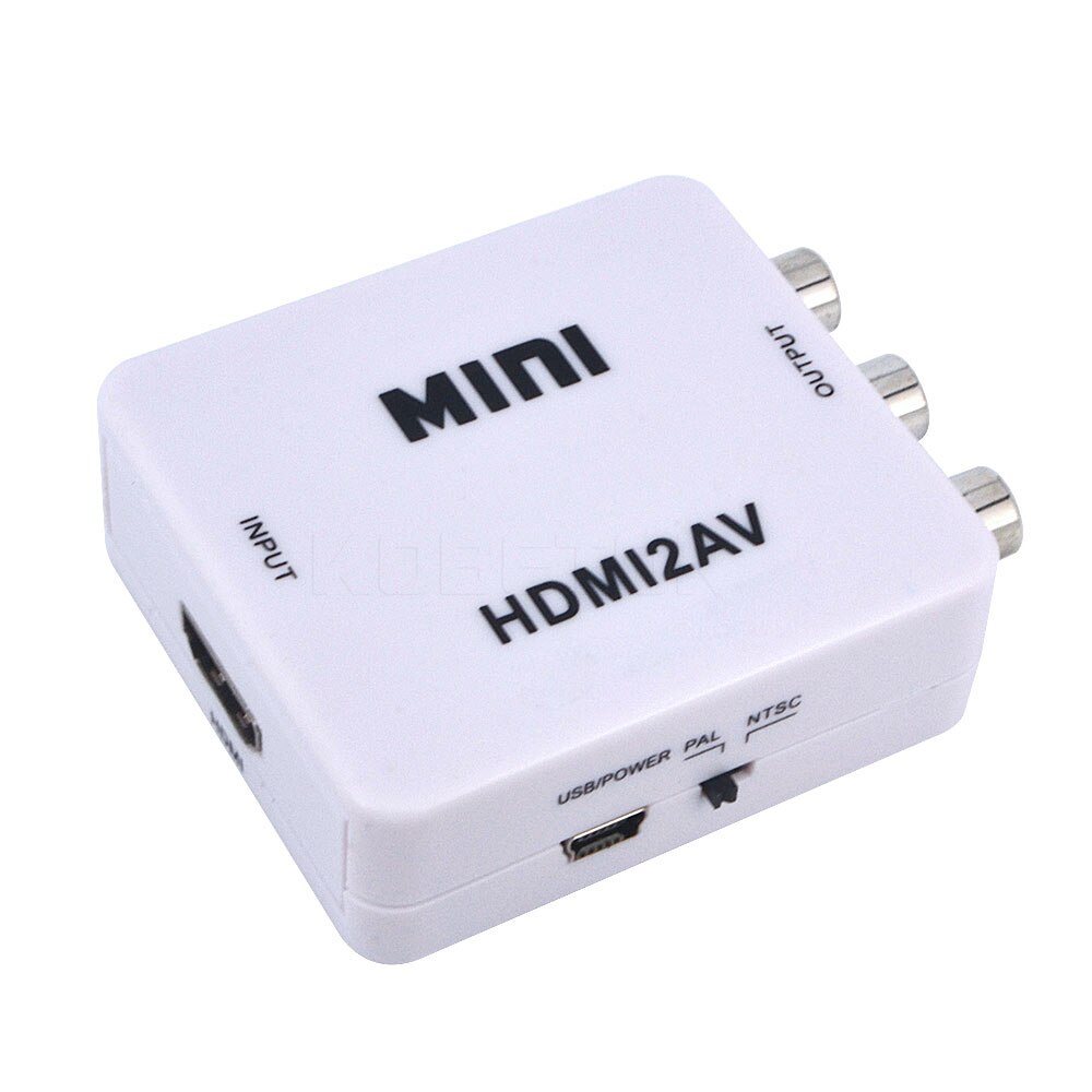 Mini hd-videomuunnin hdmi-rca-av cvsb lr-video 1080p hdmi-av-tuki ntsc pal-lähtö hdmi-av-skaalauskytkinsovitin: Valkoinen