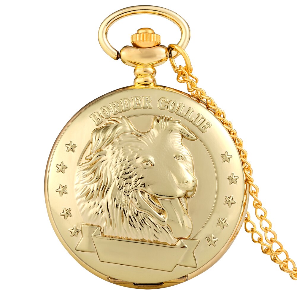 Antieke Leuke Amerikaanse Korthaar Quartz Zakhorloge Opluchting Goud Kleur Vintage Horloge Voor Man Vrouwen Best Reloj De Bolsillo: Border collie