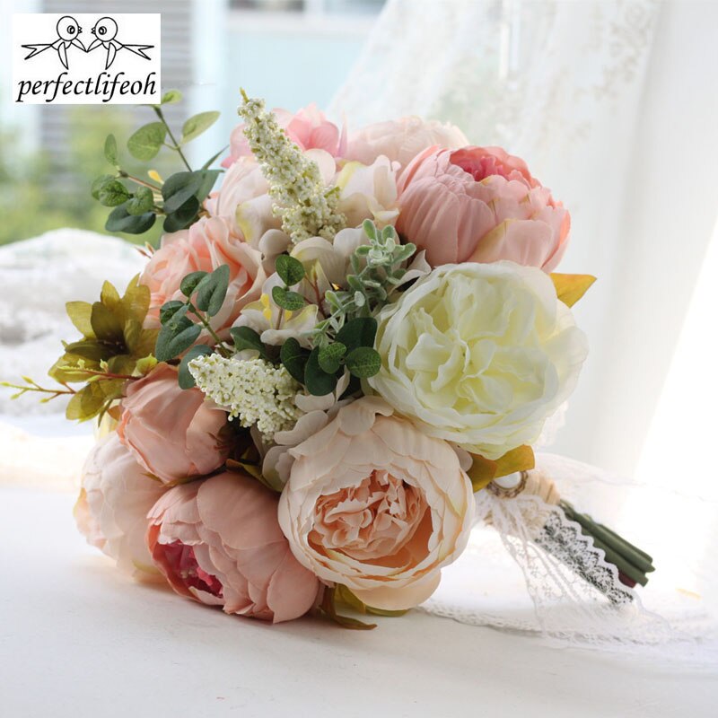 Perfectlifeoh-ramo de Camelias para boda, plantas florales, , ramo de recuerdo con mango de encaje, flores de boda con tema de jardín