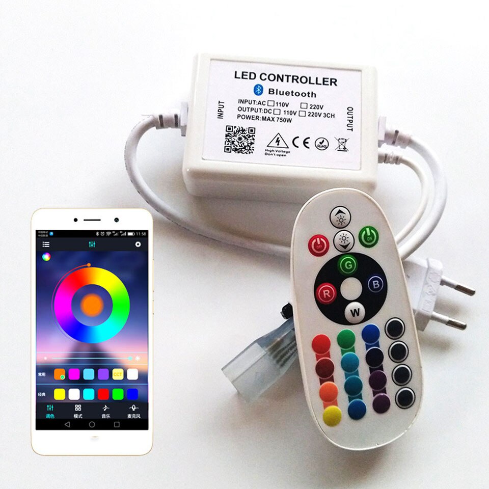 Bluetooth Controller Voor RGB LED Strip 220V 24 Keys Draadloze IR LED Strip Controller Voor 96LEDs 120LEDs LED strip