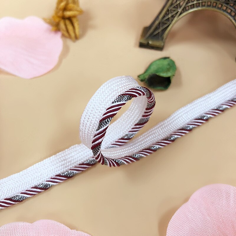 Ribete de cordón de labio de tubería, accesorio de Material de 1cm, blanco, negro, rojo y plateado, cojín de almohada, borde de tapicería, suministros de costura