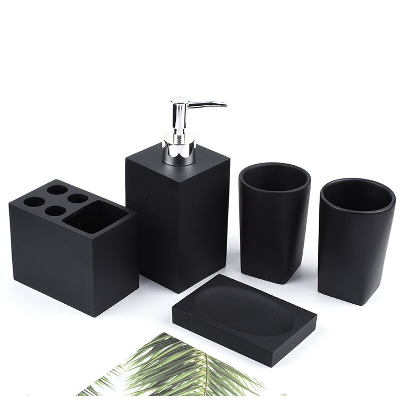 Juego de accesorios de baño de aspecto de mármol, 5 piezas, para encimera, baño, decoración de apartamento, kit de resina de imitación