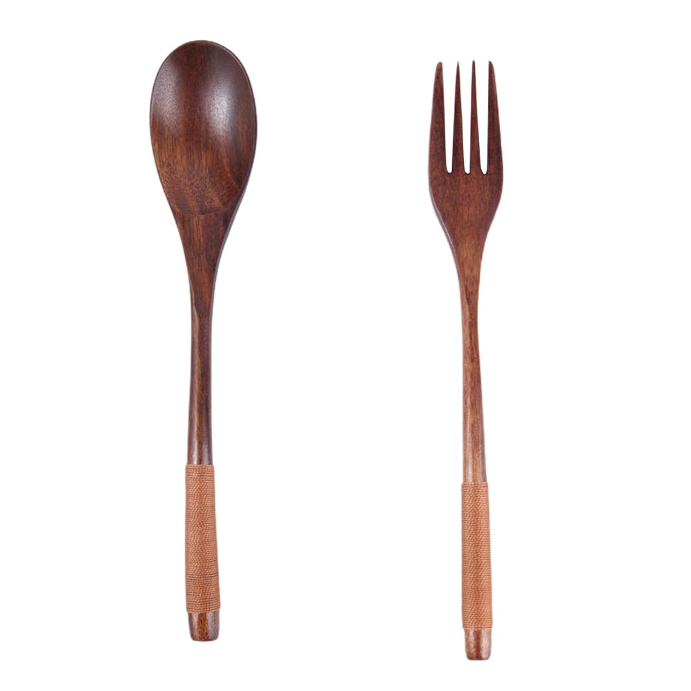 Chinese Tableware Set Wooden Spoon Fork Chopsticks Portable Easy to Clean Travel Dinnerware Suit