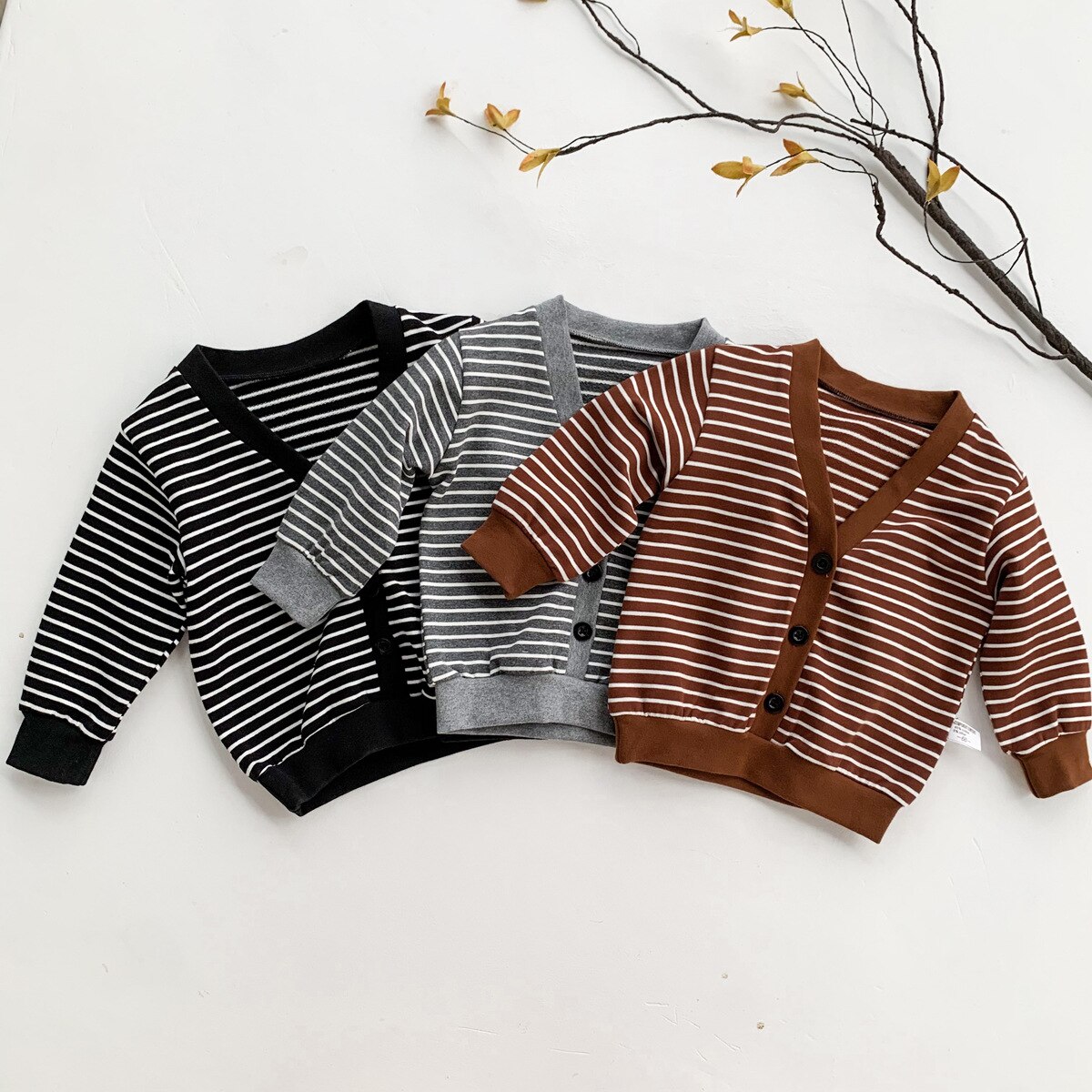 2022 Herfst Stijl Baby Kleding Peuter Jongens Lange Mouw Gestreepte Tops Kids Casual V-hals Trui Vest Jas Kleding