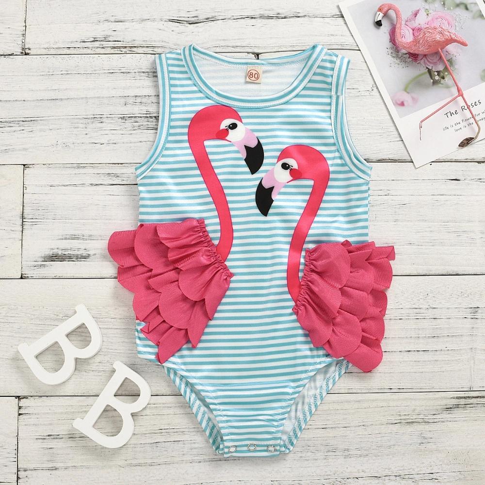 1-4y toddler kid baby pige badedragt tegneserie flamingo ét stykke bikini badetøjstrand sød badedragt