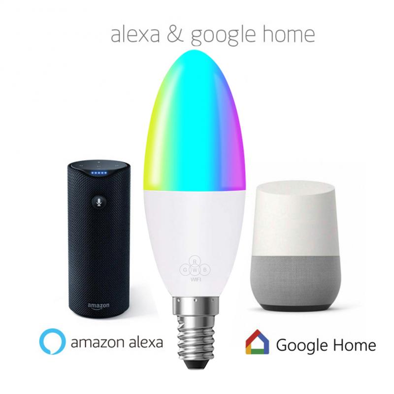 Bombilla inteligente con WiFi y Control remoto para Alexa y Google Home, bombilla LED RGB para Vela, 6W, E14/E10/E27/B22