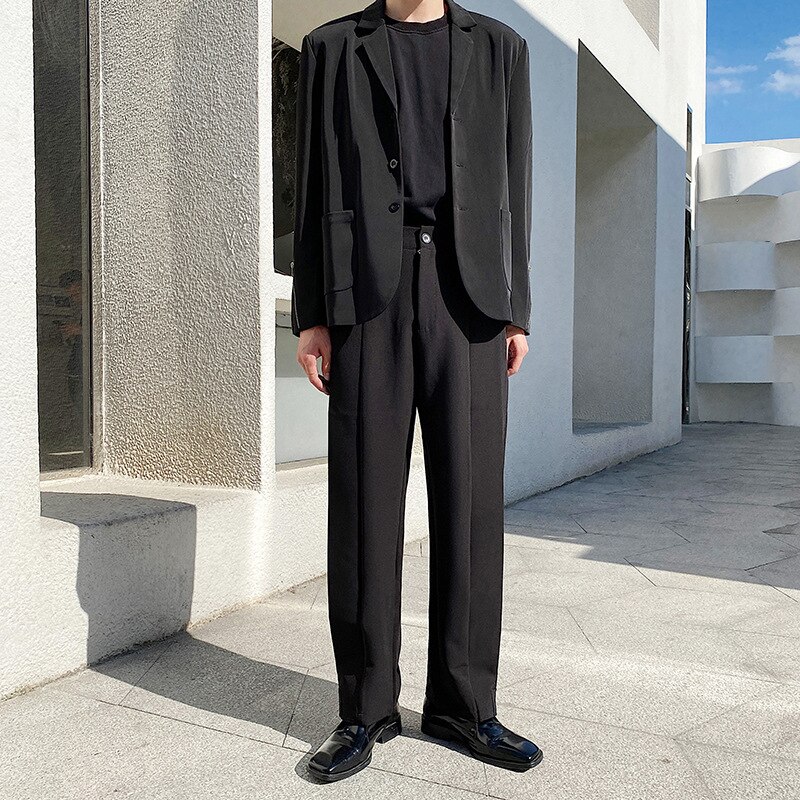 Pantalones plisados para hombre, pantalón holgado informal a la , traje de primavera, coreano, pierna recta,