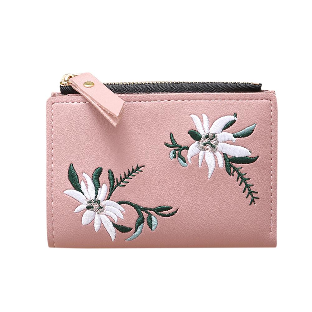 Banabanma Ladies Wallet Mini Folding Purse Embroidered Flower Pattern Zipper Wallet Card Holder Wallets and Purses Women ZK30