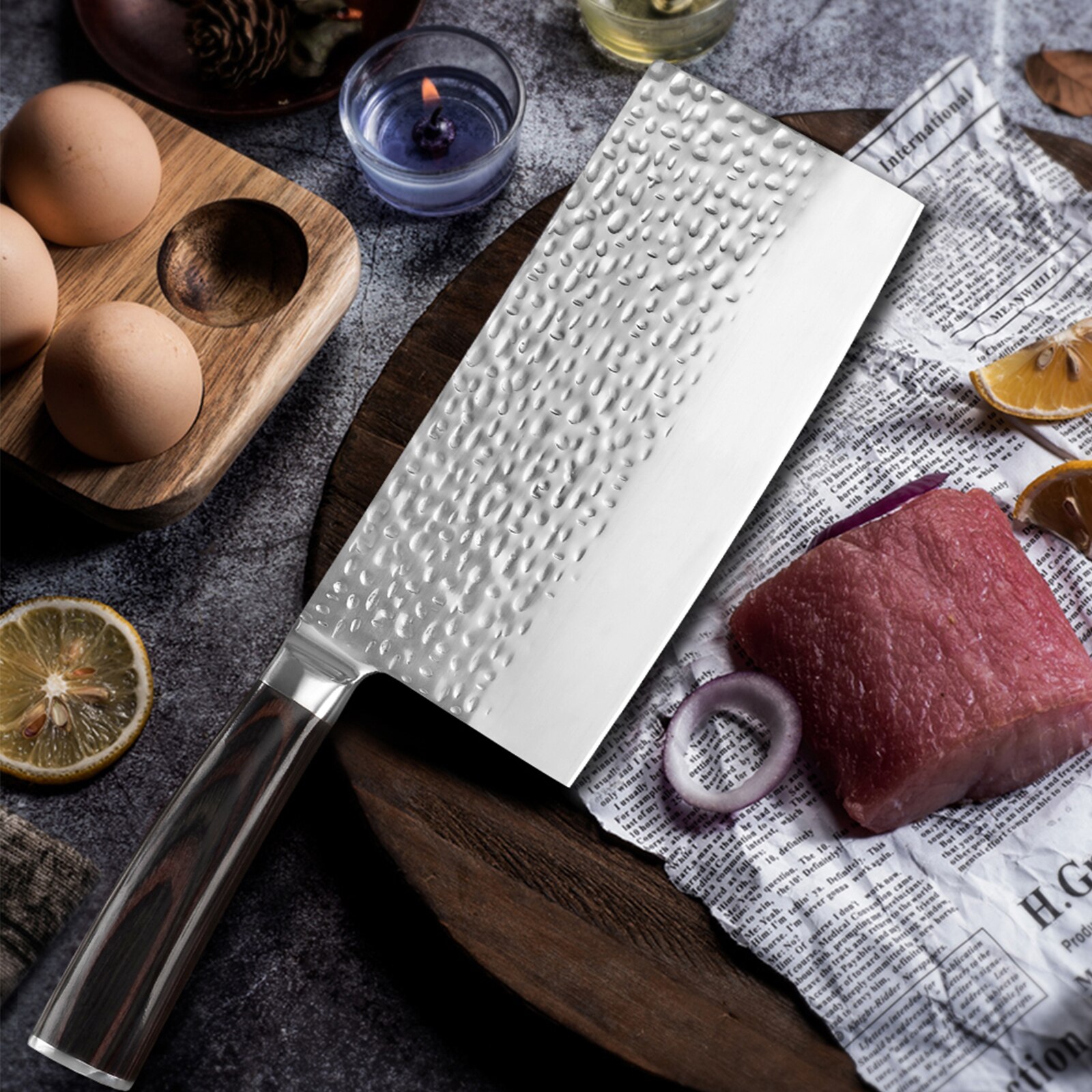 Handmade Chinese Kitchen Knife Stainless Steel 7 Inch Cleaver Vegetable Meat Knives Tool Chef Cooking Knife With Cover Set