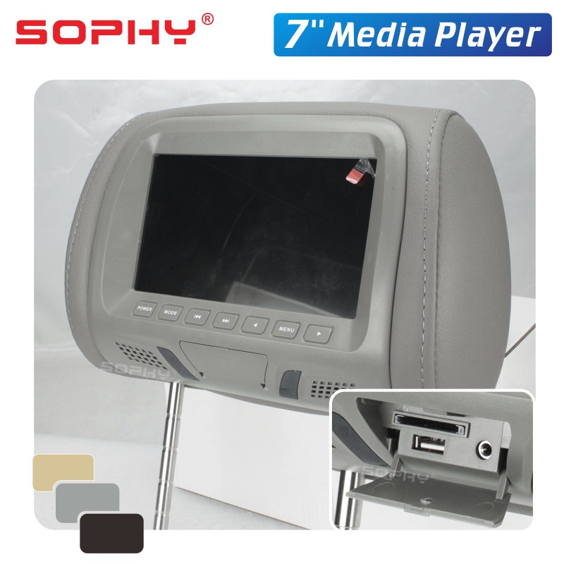 Pantalla Universal para reposacabezas de coche, Monitor de 7 pulgadas para asiento trasero, reproductor Multimedia de entretenimiento, AV, USB, SD, MP4, 7048: Gray
