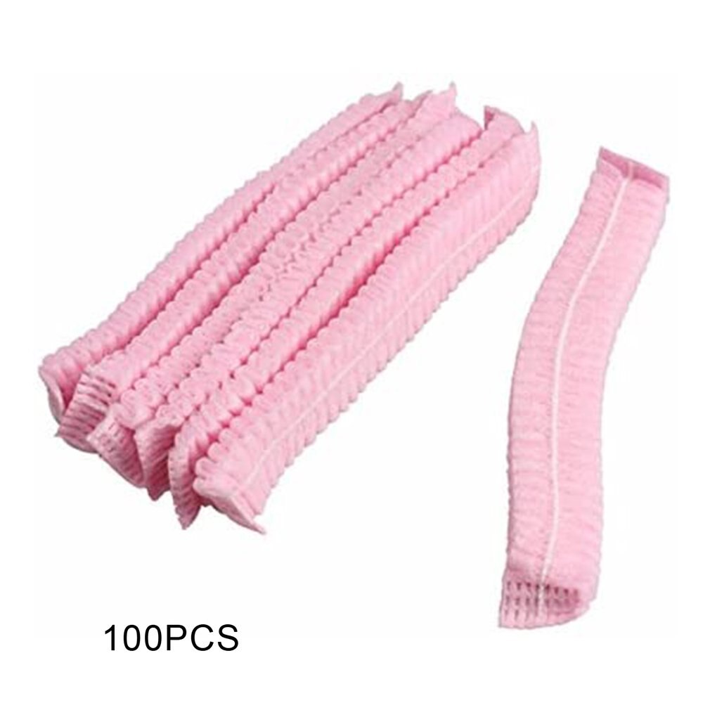 100Pcs Disposable Hat Round Non-Woven Headgear Dust-Proof Chef Food Factory Workshop Anti-Hair Fall Cap: Pink