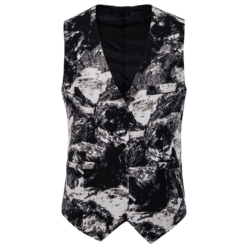Printed vests Mens Casual Classic Trend Waistcoat party stage Suit Vest cotton linen Sleeveless Jacket Dress vest: 4XL
