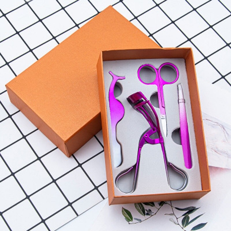 4Pcs Wimpers Set Multifunctionele Wimper Clipper Assistent Curler Pincet Valse Wimpers Hulp Extension Wimper Make-Up Schaar: gradual rose red